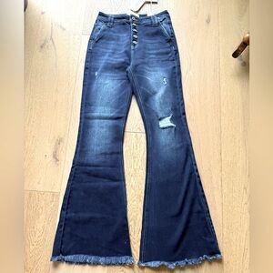 KanCan Blue Flare Wide Leg Jeans Distressed